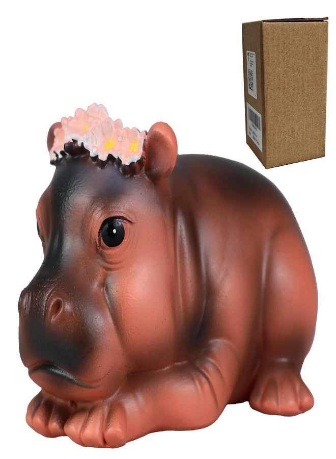 vhemo Cute Moo Deng Hippo Statue with Flower Crown, Resin Figurine for Home Decor, Pygmy Hippo Gift, Desk Ornament, Hippo Figurine for Living Room, Office, Bookshelf, Perfect Holiday Seasonal Decor (lying) - Image 1